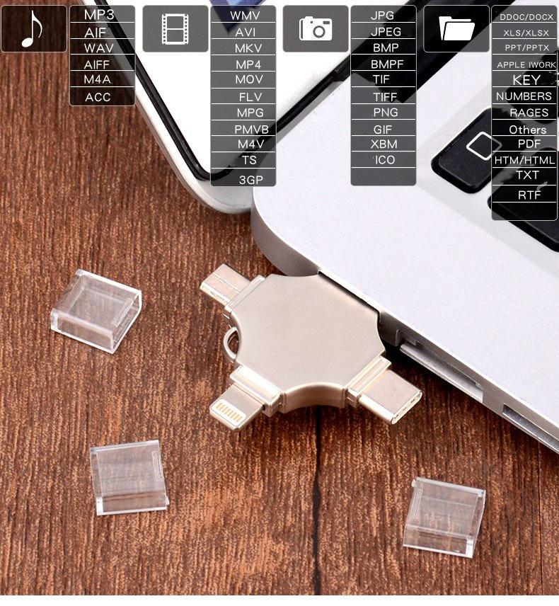 Compatible High-Speed 4-in-1 USB Interface for Apple & Android (64GB, 128GB, 256GB, 512GB, 1TB)