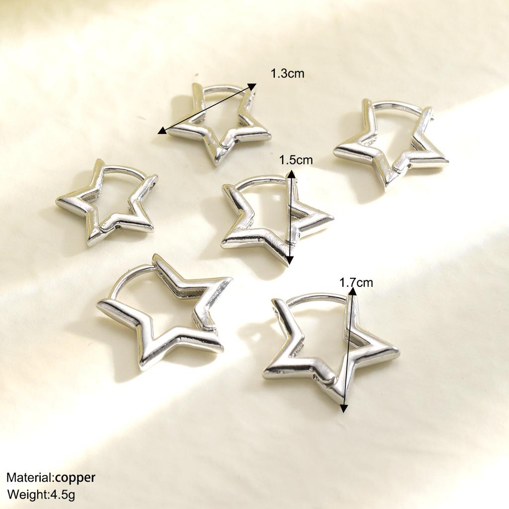 6Pcs/Set Fashion Simple Smooth Star Hoop Earrings for Women European Unisex Piercing Gothic Rock Jewelry Ear Buckles