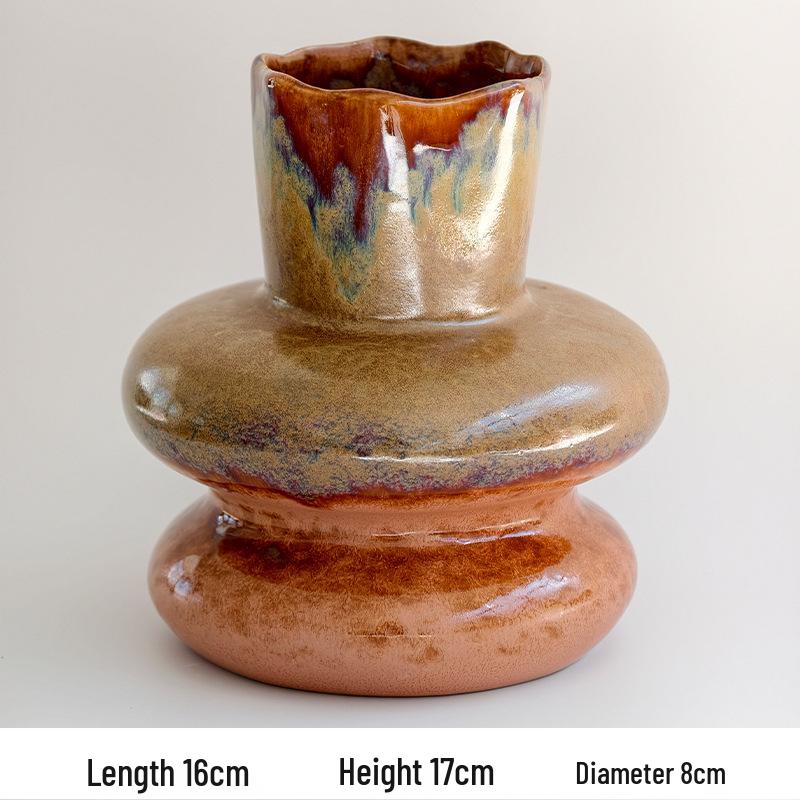 

Lemeng Wabi-Sabi Ceramic Ringed Vase - Retro Pottery for Simple Home Decor & Hydroponic Display, Semi-Handmade.