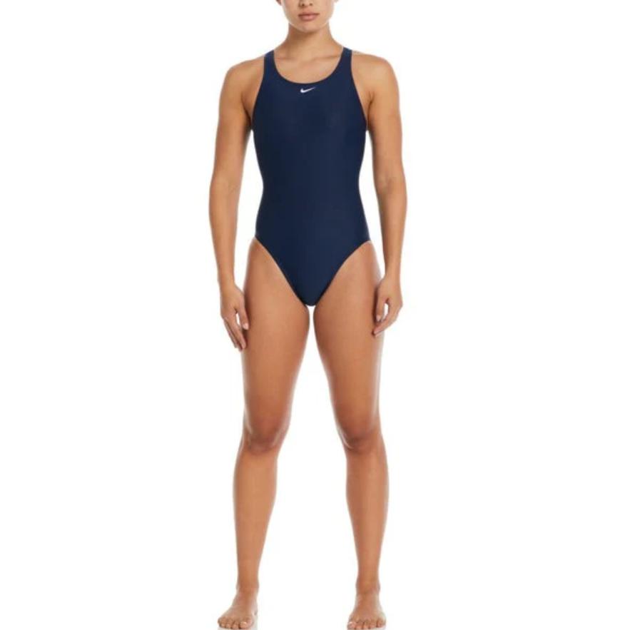 Nike Solid Color Casual Sleeveless One-Piece Swimsuit Women swimsuit Navy-Blue NESS8370-440