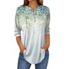 3/4 Length Sleeve Womens Tops Summer T-Shirts Floral Print V Neck Casual Basic Tee Button Shirts Tunic Tops