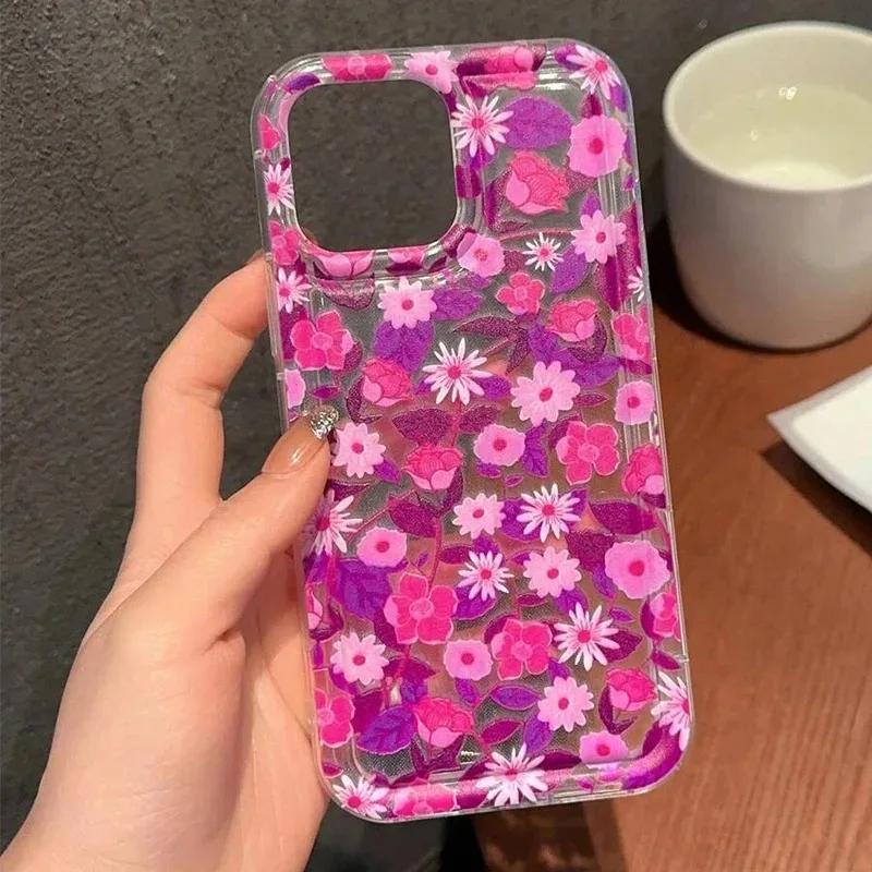 Fashion Clear Flower Phone Case For iPhone 17 Pro 16 14 13 11 12 15 Pro Max 16E Air Bag Shockproof Phone Cover