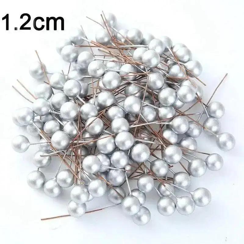 50PCS Creative Plastic Berry Artificial Flower RedCherry Pearlescent Stamen DIY Wedding Christmas Cake Box Wreaths Decoration