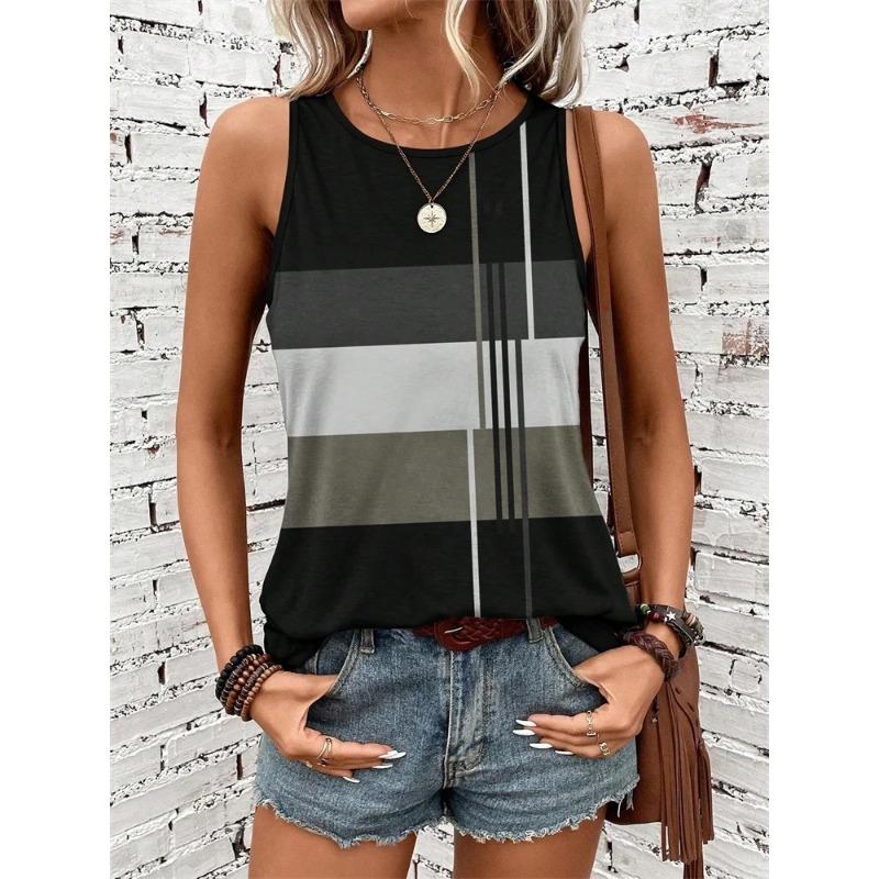 

Женские безрукавные жилеты с круглым вырезом, модные, с геометрическим принтом в стиле колорблок, летняя уличная мода, повседневная одежда 3XL
