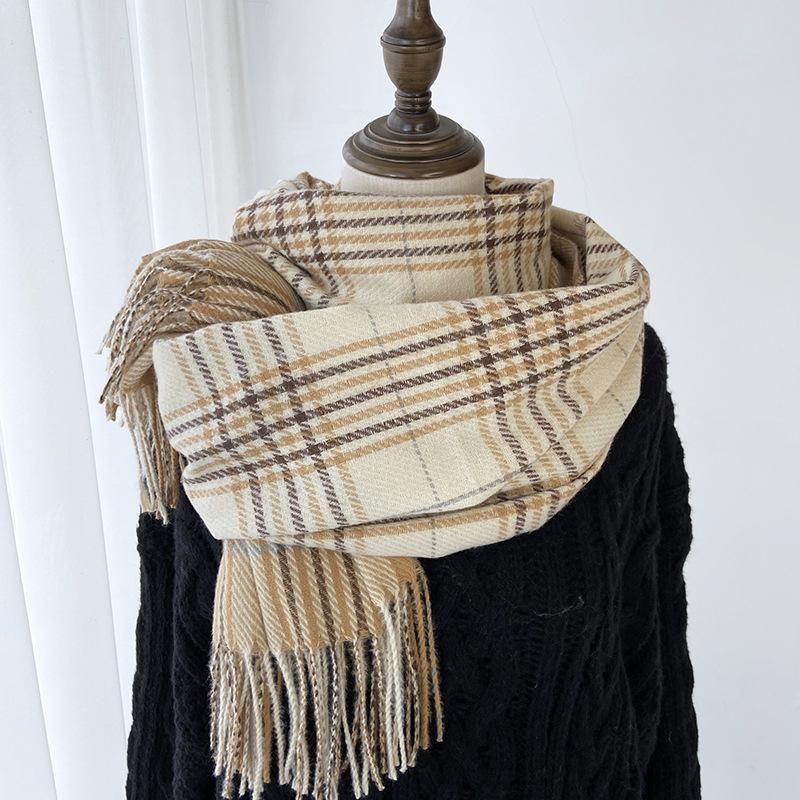 Luxury Plaid Designer Winter Women Scarf Thick Warm Tassels Shawls Pashmina Neckerchief Cashmere Lady Outdoor