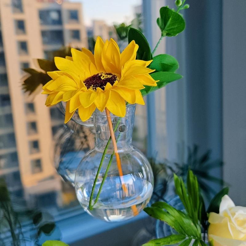 Set aus 2/4 Hängenden Acryl-Hydrokultur-Pflanzgefäßen, Blumenvasen mit Saughaken für Wohnungen, Bürofensterdekorationen