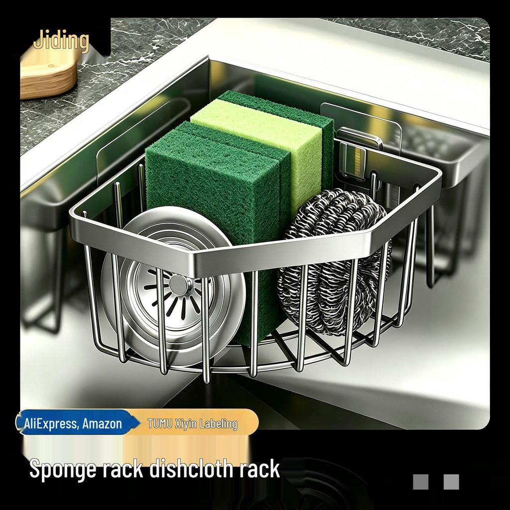 Wall-Mounted Corner Sink Drain Basket & Sponge Holder