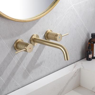 Tuqiu Badezimmer Waschtischarmatur Bürste Gold 8 Zoll Spülbeckenmischer Messing Spülbeckenarmatur Warm & Kalt Wascharmatur Wasserhahn