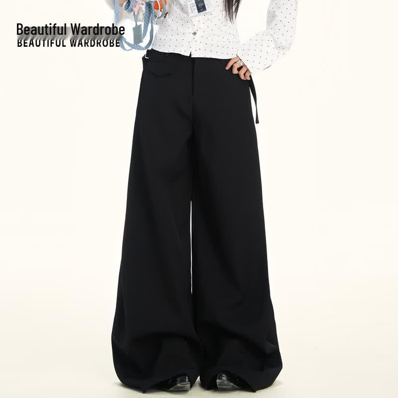Beautiful Wardrobe Women's High-Waist Wide-Leg Draped Commuter Trousers