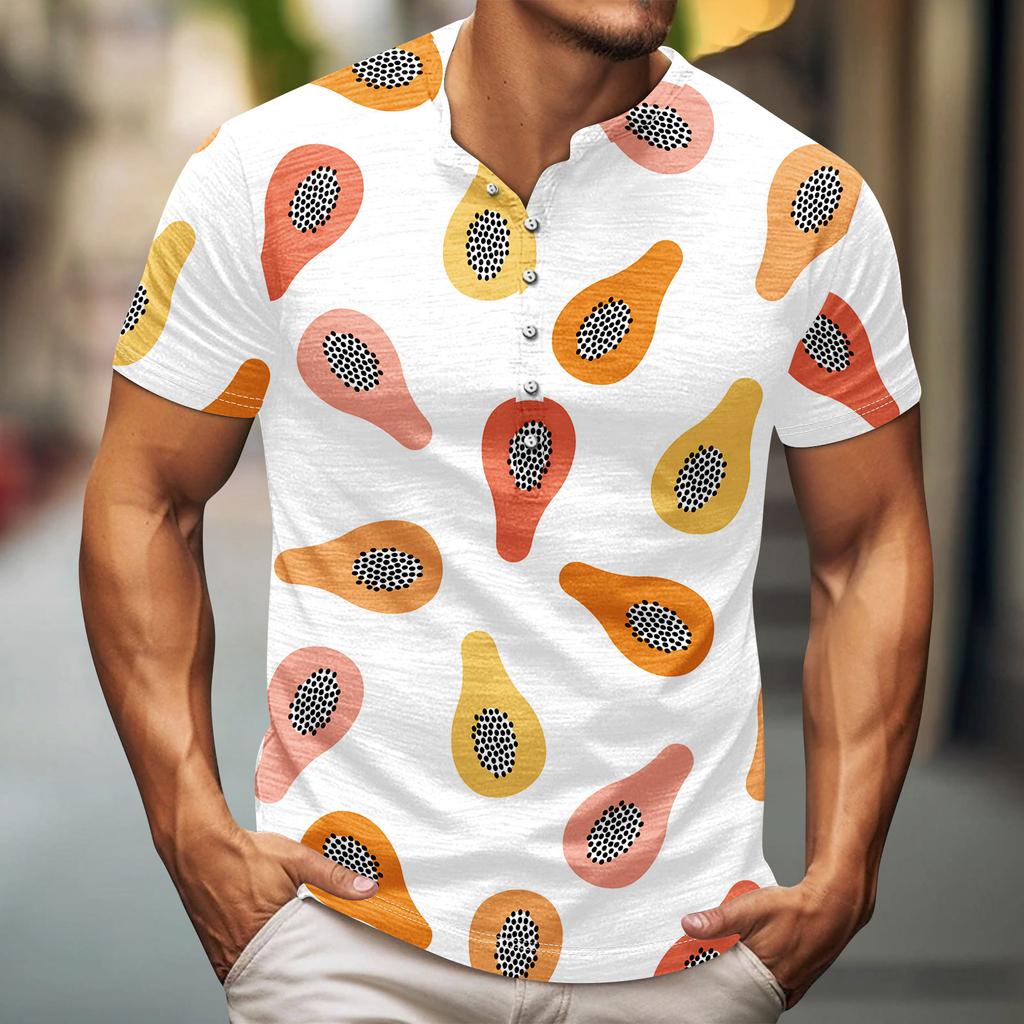 Men'S Printed T-Shirt Outdoor Retro Button Loose Long Sleeve Top