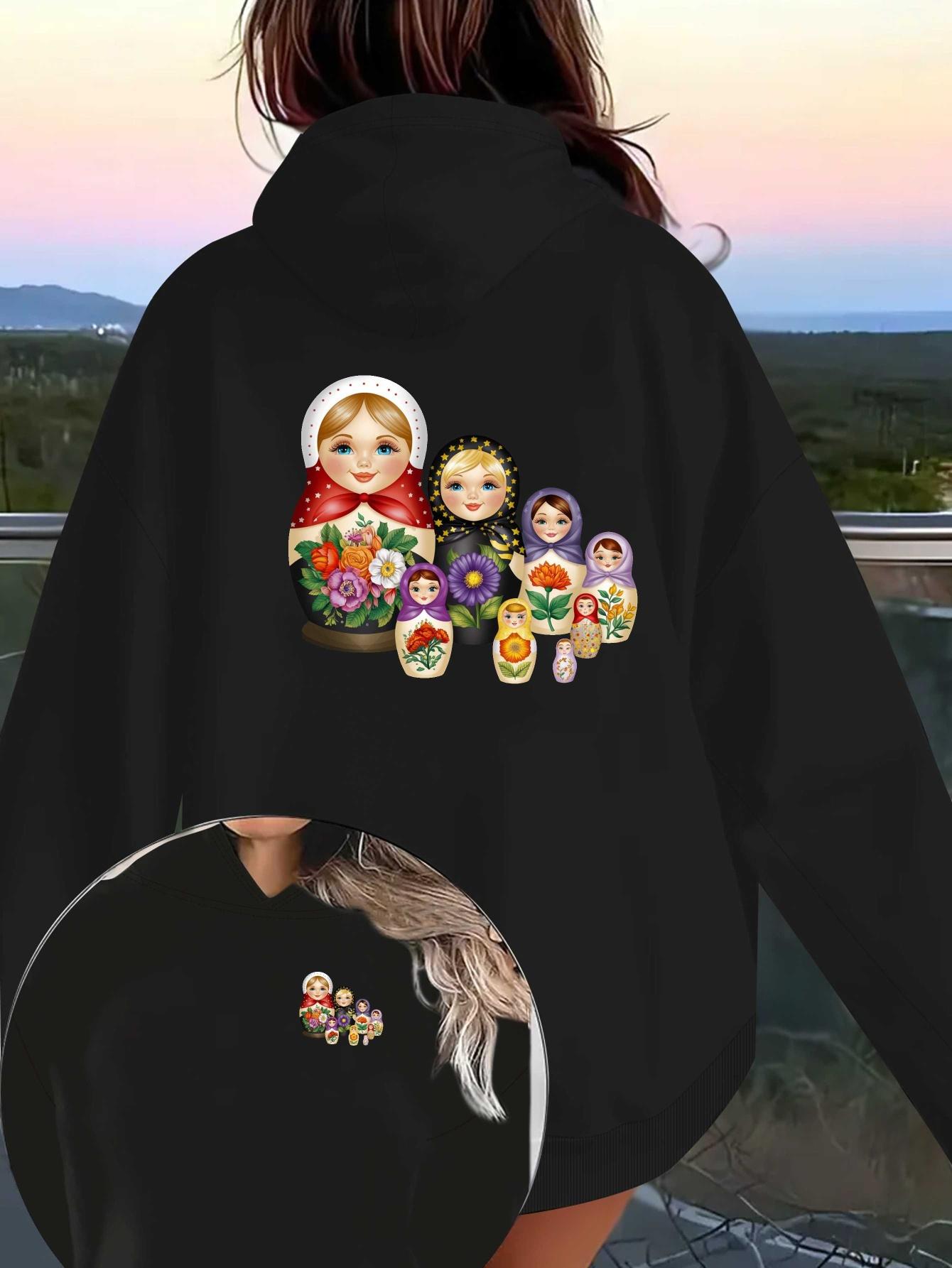 

Иллюстрация русских матрешек женские худи XXL чёрный