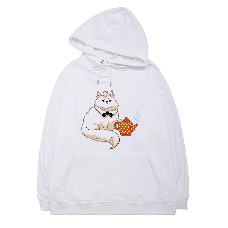 Buy Autumn Big White Fluffy Cat With A Teapot Print Unisex White