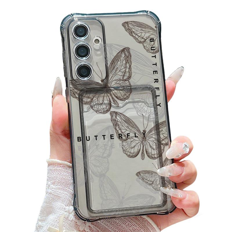 Butterfly Print Case For Samsung S26 S25 S24 Ultra S23 S22 S21 FE A54 A15 A35 A55 A16 A26 A36 A56 A17 A37 A57 5G Clear Card Slot Back Cover