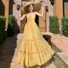 French Beautiful Yellow Skirt Collar Suspender Dress Women's Summer Seaside Vacation Elegant Fairy Big Swing Dress