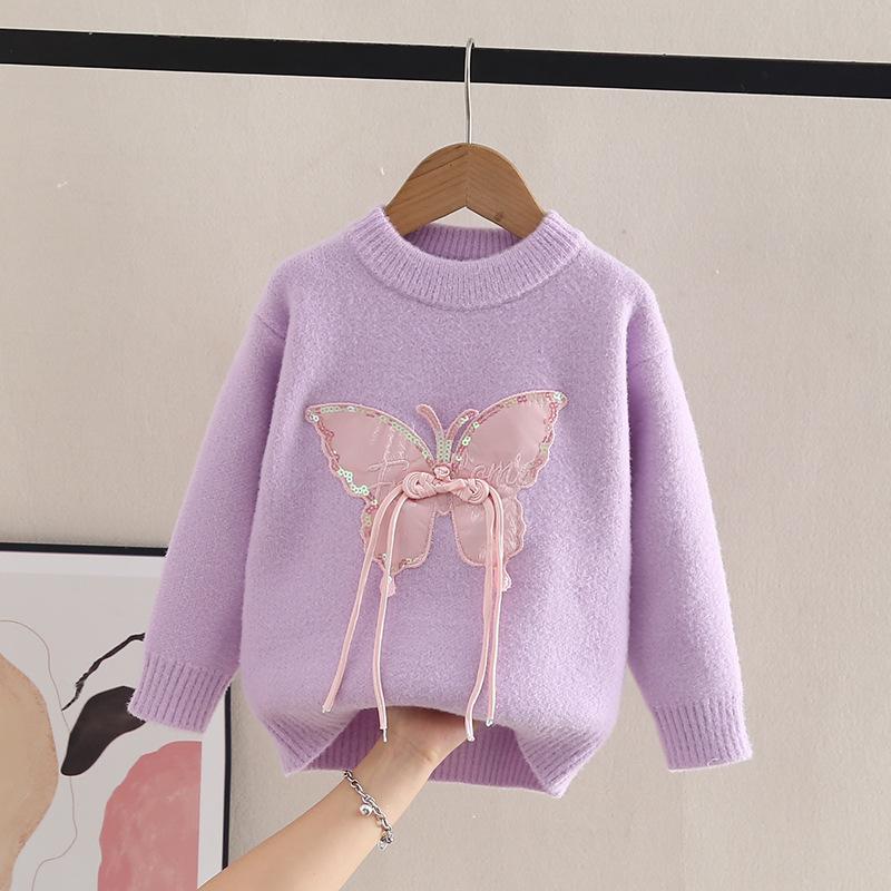 Autumn and Winter Children's Sweater Pullover Girls' Round Neck Knitwear Mink Down Children's Western Cartoon Long Sleeve
