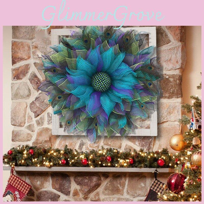 Wreath Feather Peacock Festive Event Decor Natural Materials Seasonal Decor Home
