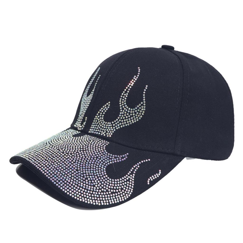Flame Hot-Fix Rhinestone Denim Baseball Cap - Sun Protection Outdoor Fashion Hat