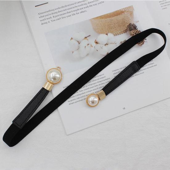 Women Waist Belt Elastic Thin Versatile Adjustable Faux Leather Creative Pearl Buckle Ladies Waistband Dress Belt for Daily Wear
