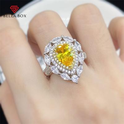 Anelli di Apertura Temperamento Forma Acqua Gialla Per Donne Zircone Matrimonio Fidanzamento Festa Gioielli Fini di Lusso Regalo