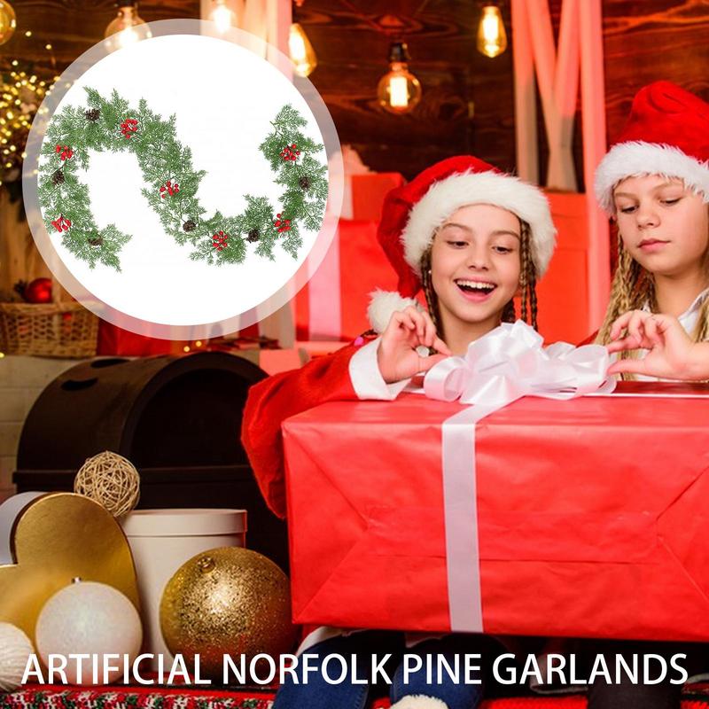 Artificial Pine Garland Christmas Real Touch Winter Pine Garland With Cones Red Berries 78.7 Inch Mantle Decorations Hanger