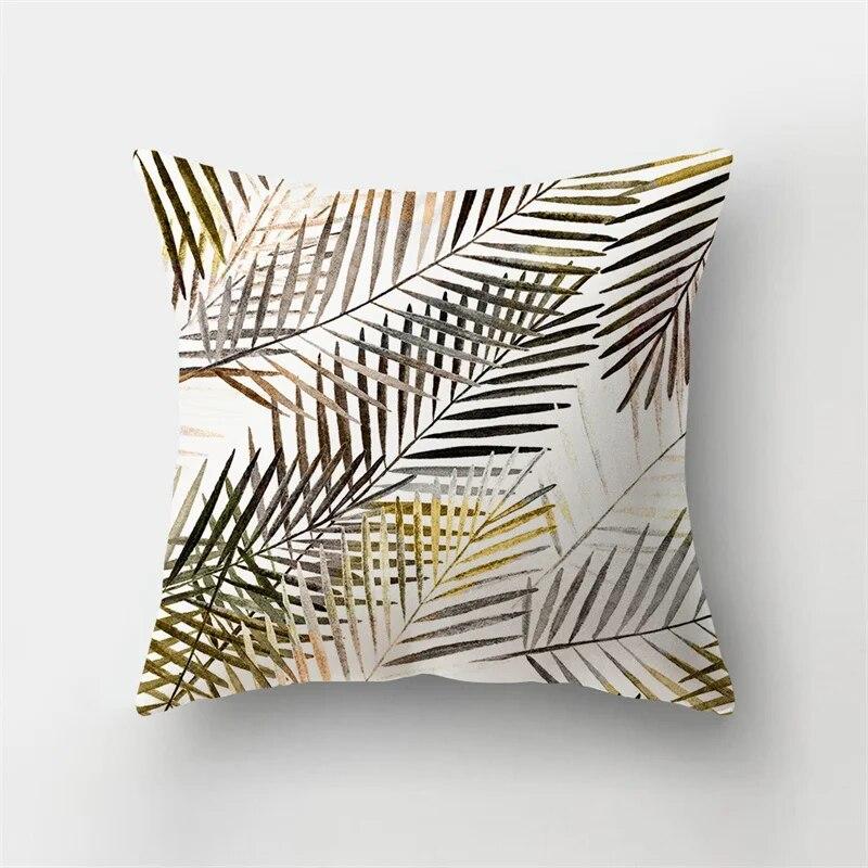 45x45cm Geometric Square Pillowcase Tropical Plant Leaves Short Plush Cushion Cover Sofa Office Seat   Home Decor