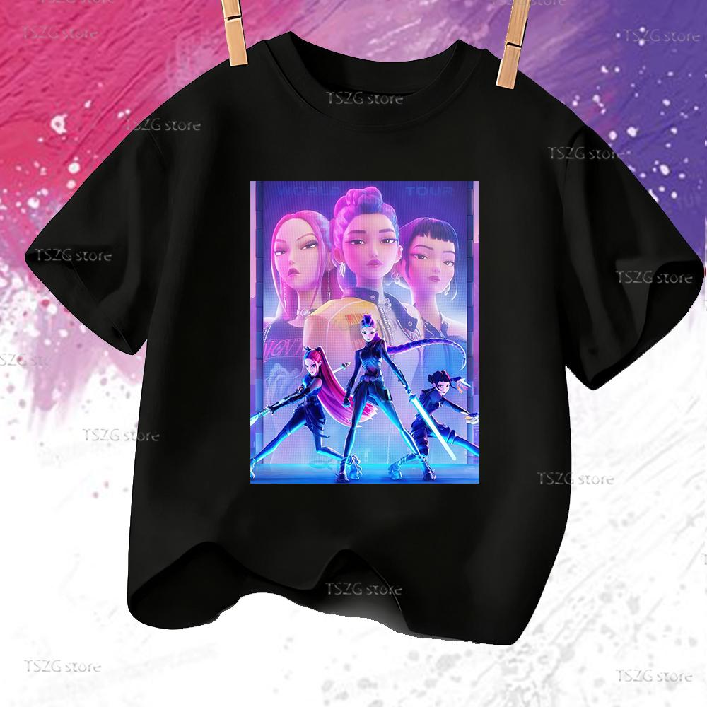 Huntrix Kpop Demon Hunters T-Shirt for Boys Girls T-shirt Fans Gift Summer Short Sleeve Children Tees Top Fashion Kids T-shirt