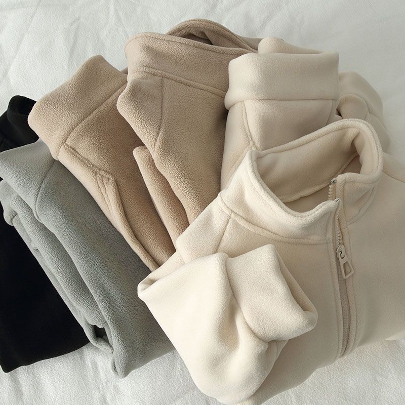 Double-sided Sweatshirt for Women Plus Velvet Winter Thick Loose Versatile Collar Zipper Sweatshirt Casual Sports Cardigan