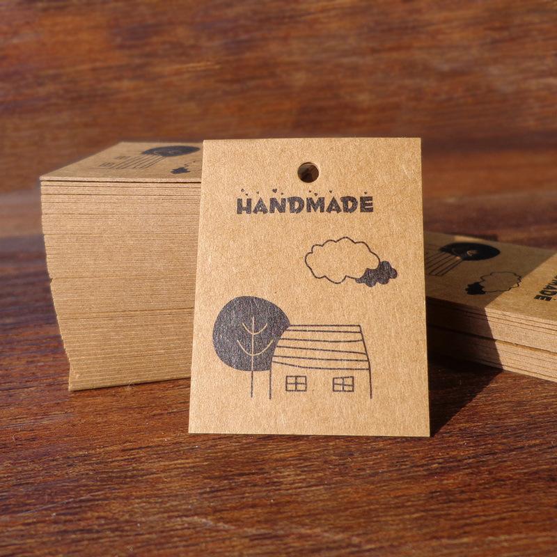 100pcs Handmade Kraft Paper Hanging Tags Sewing Machine Love Handmade Gift Packaging Baking Hanging Tags with Hemp Rope