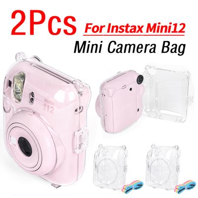 2 szt. Torba na aparat do Fujifilm Instax Mini 12 Przezroczysta walizka do przechowywania z paskiem na ramię PC Kryształowa obudowa na aparat Instax Mini12