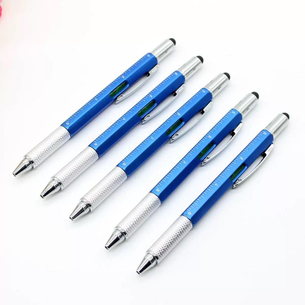 5pcs 6-in-1 Multifunctional Pen with Touch Screen Stylus, Screwdriver, Ruler, and Level Gauge