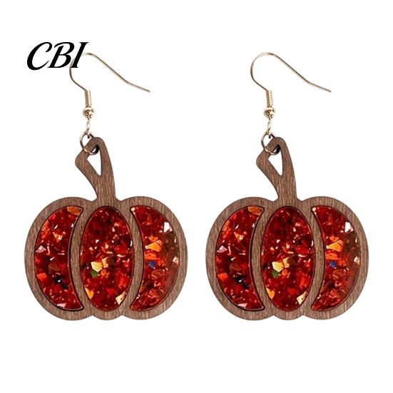 Hypoallergenic Earrings for Sensitive Ears 1 Pair Fall Thanksgiving Pumpkin Women, Wooden Festive Shaped Dangle Drop Earrings, Autumn Halloween