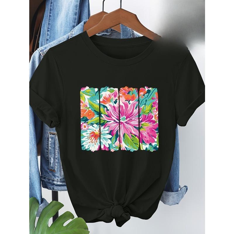 

European Size Floral Series Four-Square Pattern T-Shirt 4XL чорний