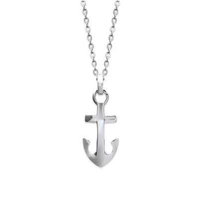 [P6881] - Silver 'Marine Anchor' Steel Necklace - 55 Cm - 30x14 Mm
