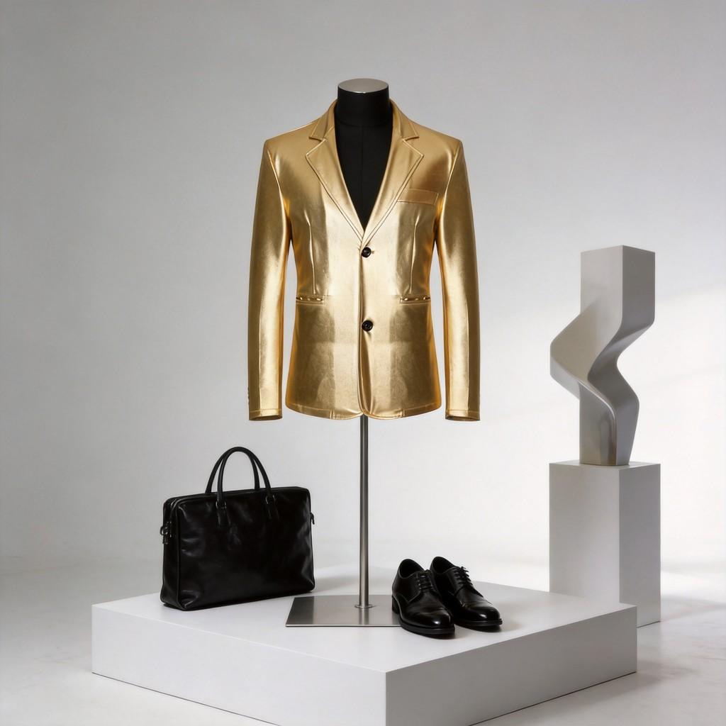 Completo Casual Color Oro da Uomo con Tessuto in Cotone Impermeabile per Eventi in Discoteca