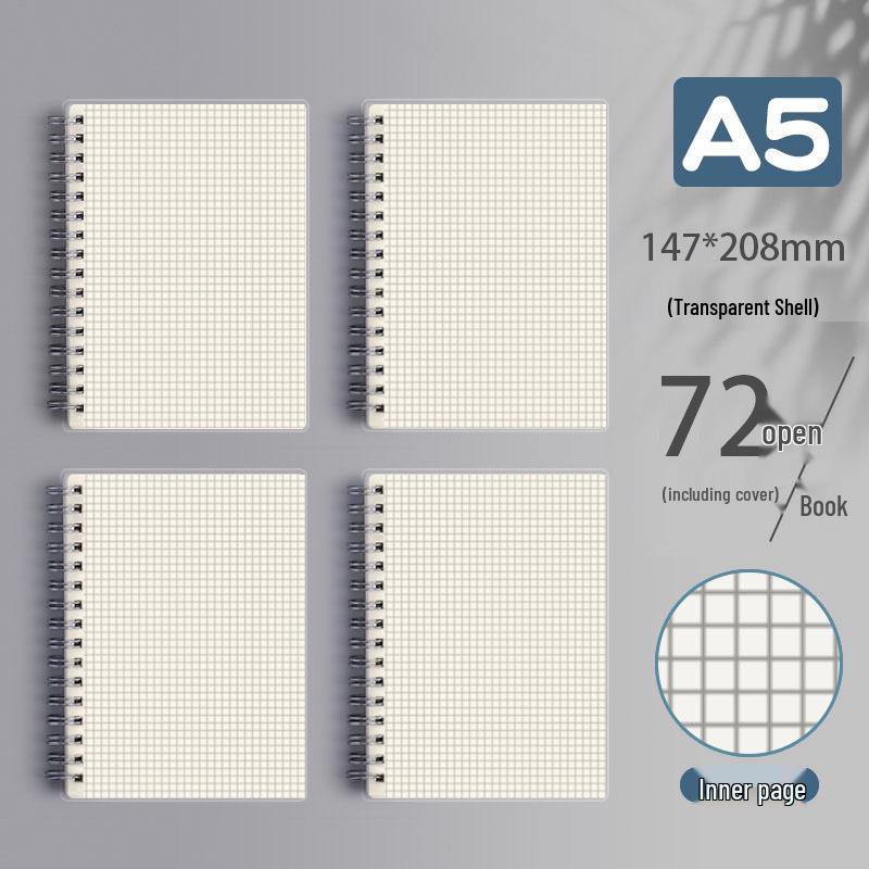 Clear PP Cover Spiral Notebook, Student Grid & Lined, Large B5 Size