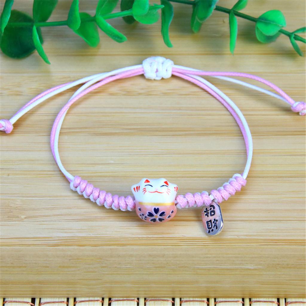 Charm Versatile Lovely Cat Ceramic Woven Bracelet Couple Cute Japan Lucky Kawaii Pendant Rope Chain Jewelry Gift Wholesale