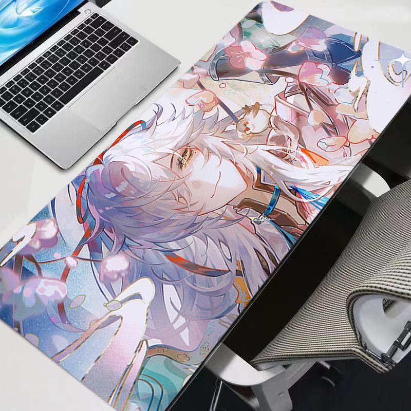 Large Gaming Mouse Pad Antislip Desk Mat Stitched Edges Stylish Aqua Fantasy Anime Print Smooth Surface for PC Laptop
