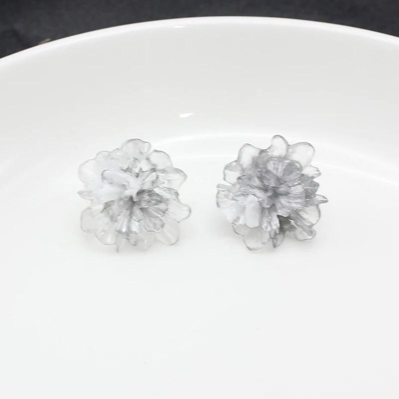 Resin Transparent 3D Flower Big Stud Earring for Women Personality Creative Lovely Simple Wedding Jewelry Girl Gift Brincos