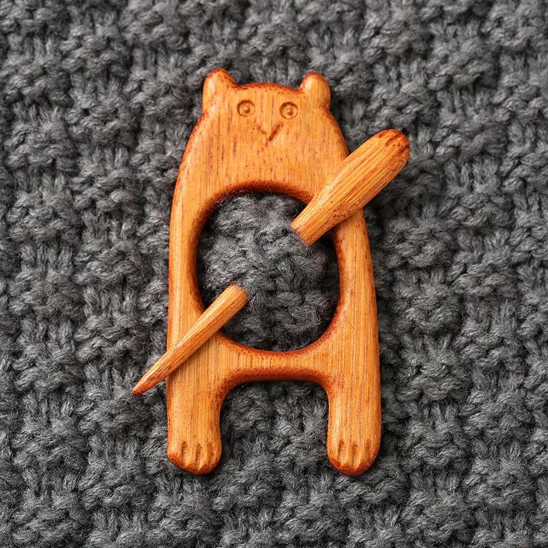 Brooch Pin With Wooden Animal Pattern Diy Craft Badge Cartoon Pin Funny Cute Shawl Pin Scarf Buckle Clasp Pins Jewelry Gift