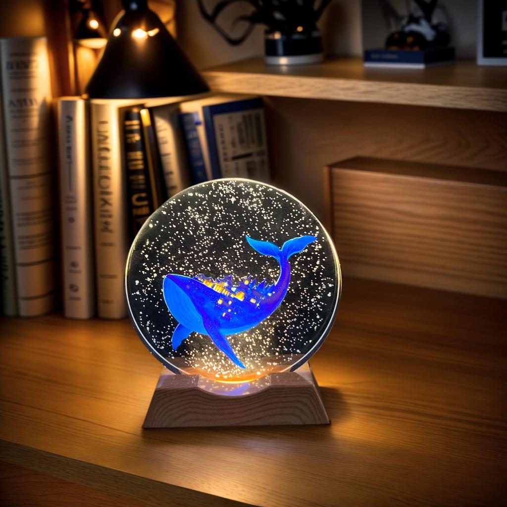 The base of the world crystal LED night light strip for whales, a glass decorative lamp, suitable for bedrooms, living rooms, bi