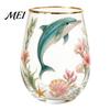 Traumhaftes Mädchen Stil Becher Handbemalter Glasbecher, Eiförmige Tasse mit Goldrand, Klarer Bleifreier Kerzenlicht Dinner Weinbecher für Tee Kaffee