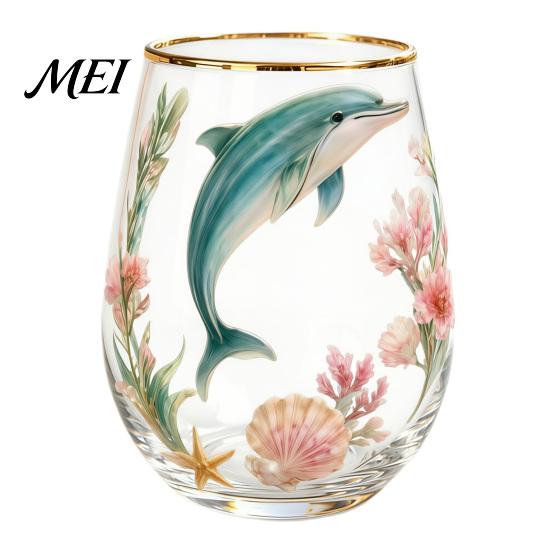 Traumhaftes Mädchen Stil Becher Handbemalter Glasbecher, Eiförmige Tasse mit Goldrand, Klarer Bleifreier Kerzenlicht Dinner Weinbecher für Tee Kaffee