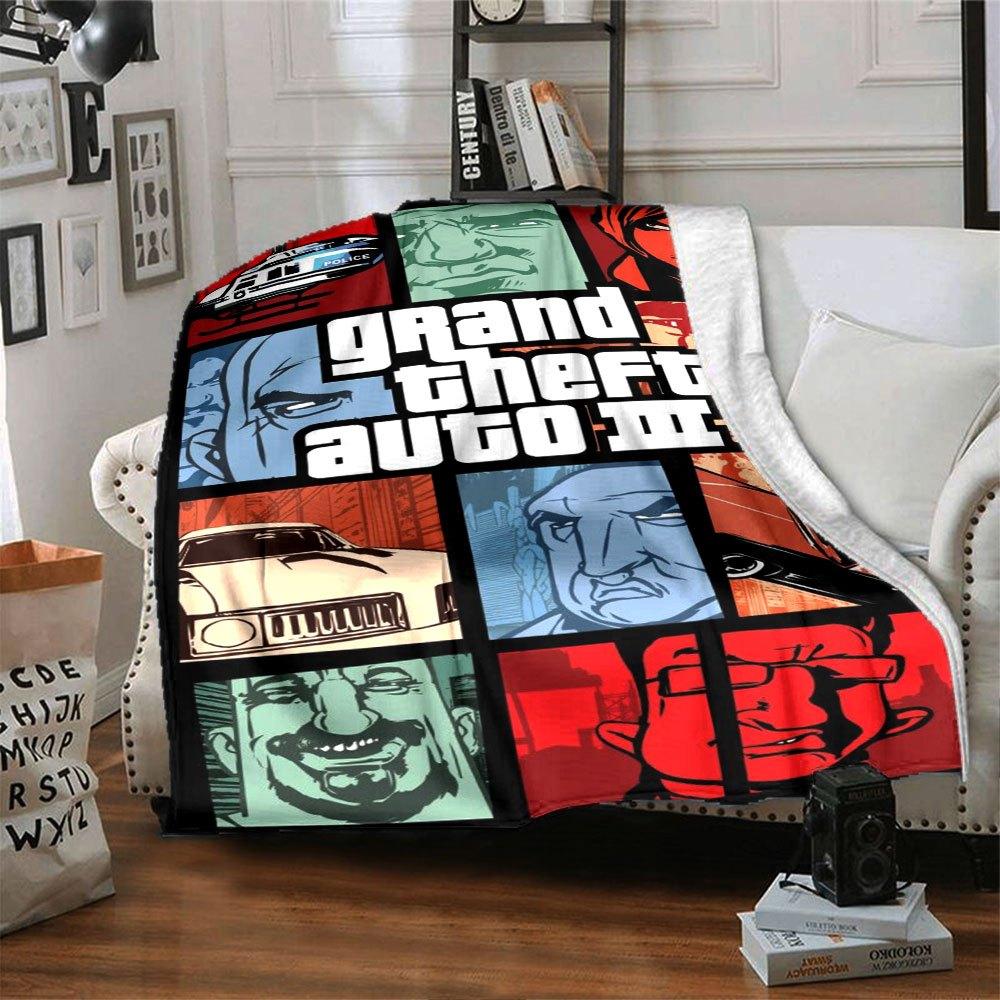1 Stück Grand Theft Auto Weiche Flanelldecke mit Designer-Print Eine kuschelige Decke für alle Jahreszeiten, perfekt für das Sofa, Bett, Büro