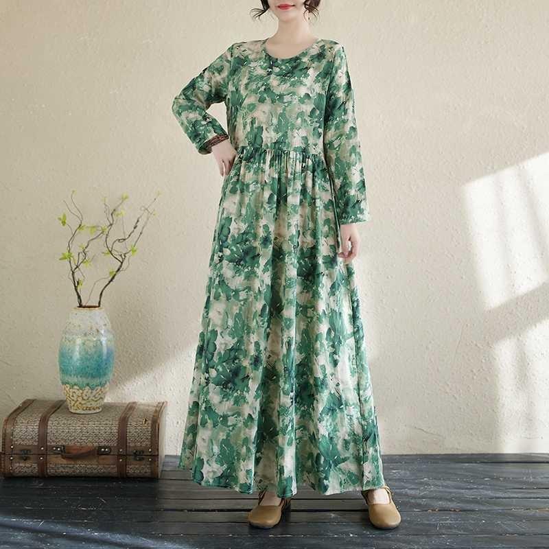 2025 New Floral Vacation Style Travel Round Neck Vintage Dresses