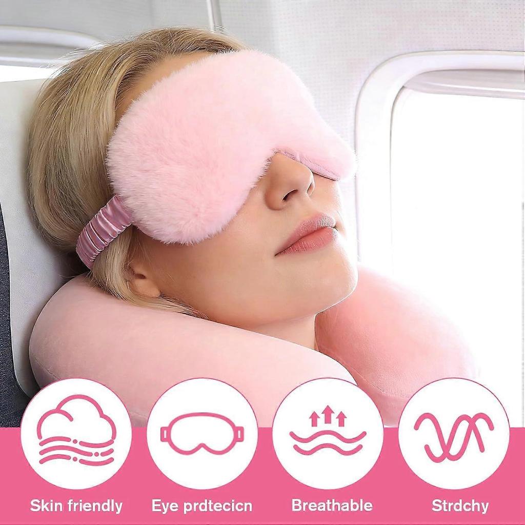 2 Pcs Plush Eye Mask, Soft Sleeping Blindfold Eye Cover Comfortable Satin Back New Faux Fur Nap Eyes Cover Cute Fluffy Furry Sleeping Blindfold for Me