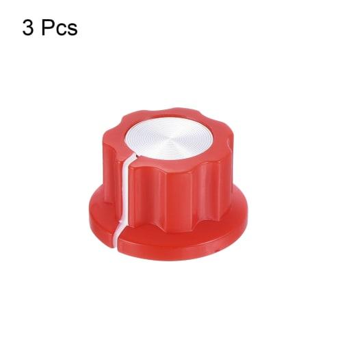 uxcell 3-Piece Potentiometer Knob Set with Screw-in Brass Inserts for 1/4" Shaft Potentiometers, Guitar Effects Pedal Replacement Red Volume Controlle