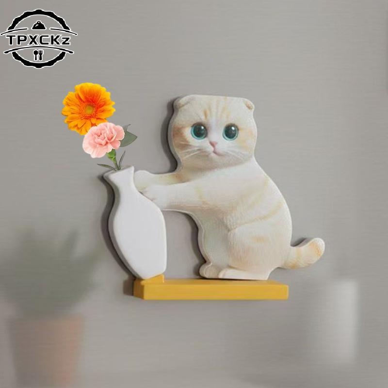  Mini Vase Acrylic Cat Whiskers Collection Fridge Magnet Cat Pushing Vase Decor Ornaments Cat Hair Memorial Box Home Decor