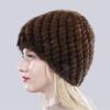 Women Winter Hand Knitted Genuine Mink Fur Hat Natural Warm Good Elasticity Fur Cap Russia Lady Quality Real Mink Fur Hats
