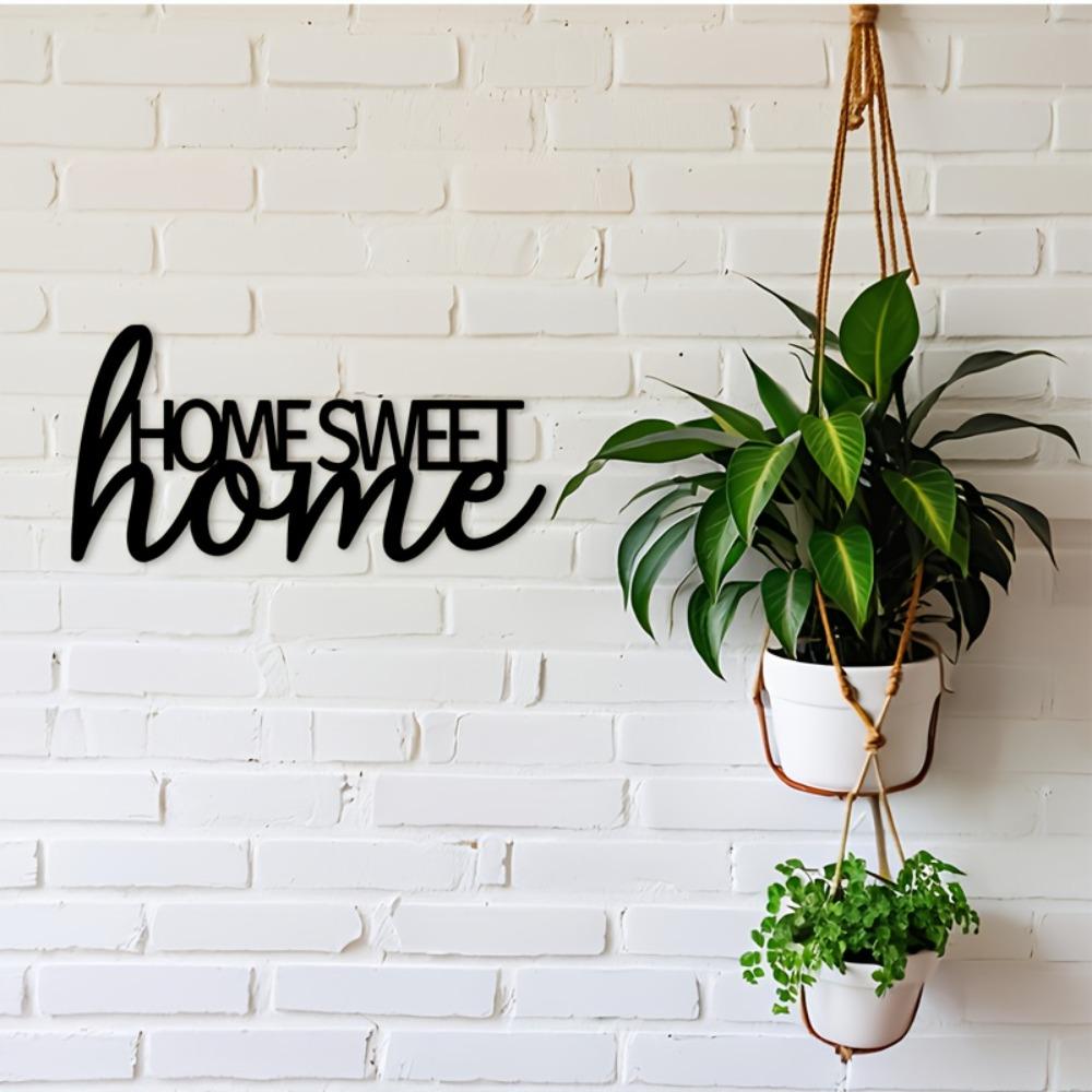 1pc 2D Flat Home Sweet Home Metal Wall Art Black Modern Decorative Plaque Living Room Bedroom Entryway Decor