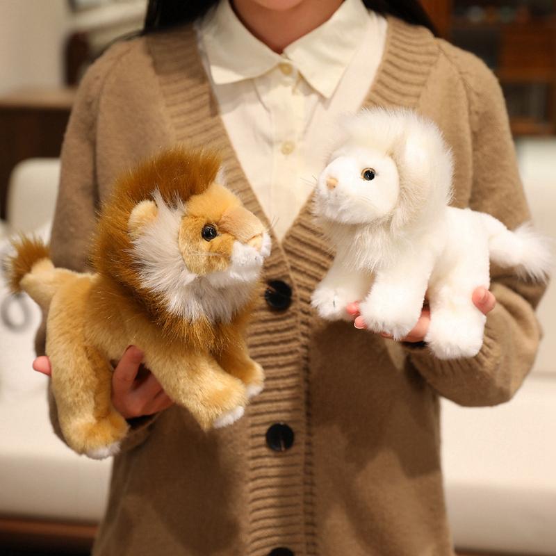 Simulated Lion Stuffed Plush Toys Jungle Animal Brown White Lion Plushies Dolls Desktop Ornament Kids Favors Birthday Gifts